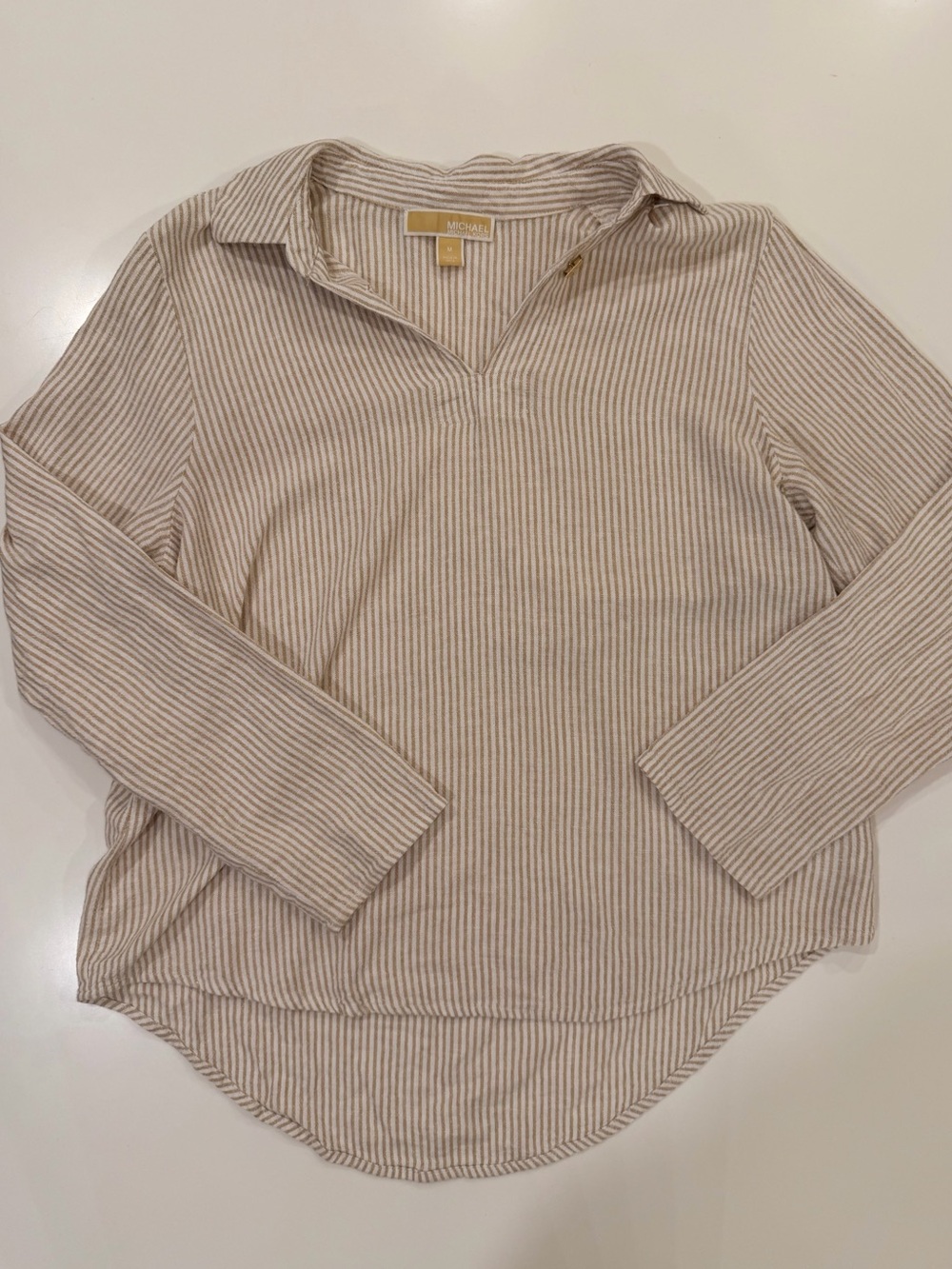 MICHAEL Michael Kors Striped Linen Look Popover Blouse M